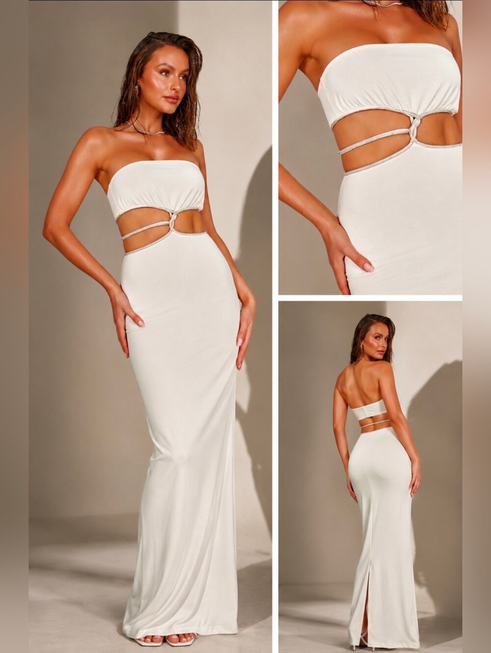 MESHKI Billie Strapless Maxi White Dress Size XL